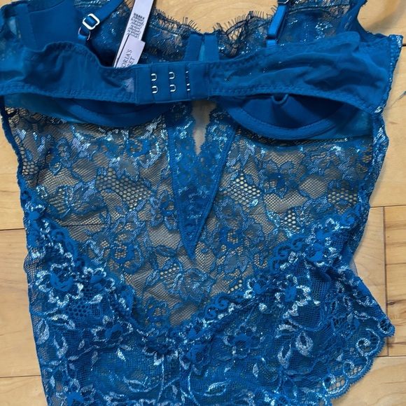 Victoria’s Secret Unlined Teddy Bodysuit Lingerie Womens Size Medium Teal Blue - Picture 6 of 7